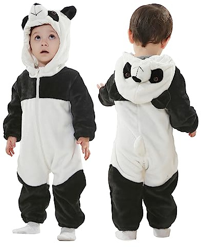 Doladola Babysparkdräkt för pojke och flicka, djurhuva, onesie, småbarn, overall, höst- och vinterkläder(18-24 månader,panda)