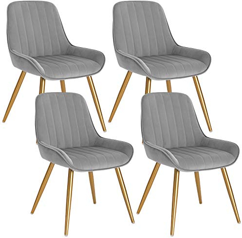 Lestarain Esszimmerstühle 4er Set, für Esszimmer Wohnzimmer Küche, Retro Küchenstühle gepolstert, Sitzfläche aus Samt, mit Metallbeine, bis 150 kg belastbar, Hellgrau