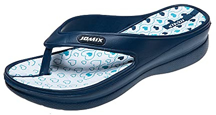 JOMIX Tongs Femme Été, Sandales à Talon Compensé avec Imprimé, en Caoutchouc EVA, Confortables, Légères, Antidérapantes, pour Douche, Plage, Piscine (Marine, 36)