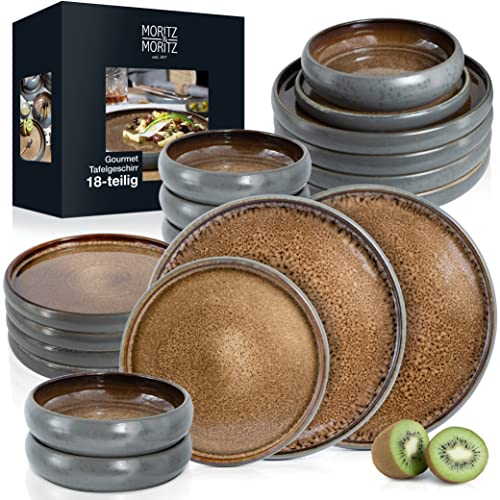 Moritz & Moritz SOLID 18-tlg Steinzeug Geschirr Set – Geschirrset 6 Personen aus je 6 Dinner Teller, Kleine , Tiefe Teller