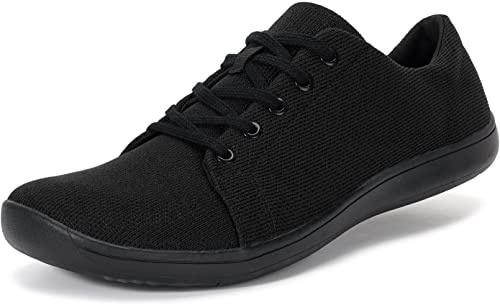 WHITIN Women's Minimalist Barefoot Shoes Wide Width Toe Box Size 8 Zero Drop Arch Support Lace Up Fashion Workout Training Casual Gym Road Running Fitness Soft Tennis Sneakers Ladies All Black 39