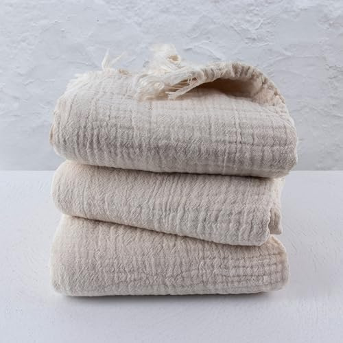 Musselin-Handtücher für Erwachsene – Erschwingliche Packung 3 – 100% türkische Bio-Baumwolle Musselin Stoff – für Bad, Strand, Überwurf, Laken, Spa – Hamamtücher (Natur-Creme)