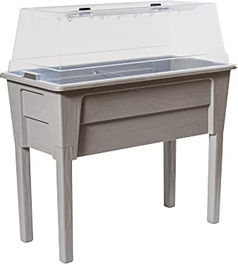 Ondis24 Garten Hochbeet Blumenkübel Victoria für Balkon, Pflanzkasten mit Gewächshaus, Volumen 50 L, Wasserspeicher, Tröpfchenbewässerung, abnehmbare Füße, Outdoor geeignet (Warmgrau)