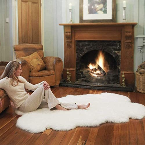 GOOBIX Faux Lammfell Schaffell Langhaar Felloptik Wollimitat Bettvorleger Sofa weiß, 120 x 180 cm