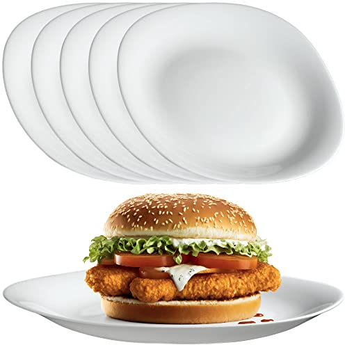KADAX Platos llanos blancos, juego de platos para lavavajillas, platos de cristal reforzado, vajilla moderna para casa y restaurante (blanco/6 unidades)
