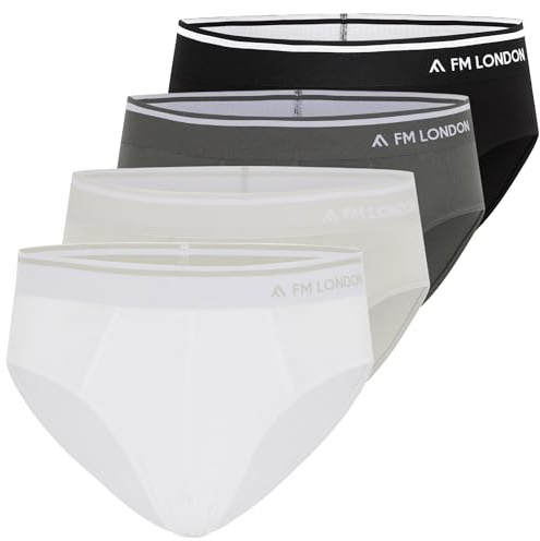 FM London Confezione da 4 Slip in bambù da uomo, Slip intimo confortevole con cintura senza etichetta, Boxer elasticizzati senza apertura frontale, Nero, Grigio, Bianco, 5XL