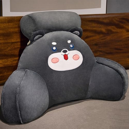 Oreiller de lecture peluche pour lit coussin soutien dorsal avec bras adultes enfants dossier chaise s'asseoir jouer des jeux regarder télévision coussin traversin avec roulea(Size:65×40cm,Color:Noir)