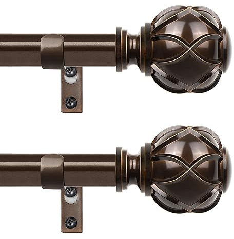 HOTOZON Gardinenstange, 1,9 cm, Antik-Bronze, 81,3 cm bis 29,1 cm, 2 Stück, Spleiß-Fensterstangen für Fenster 50,8 bis 279,9 cm, einzelne Gardinenstange mit Netz-Endstücken