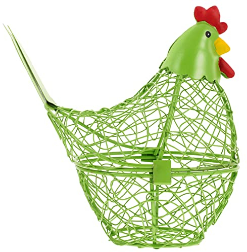 FELTECHELECTR Decorative Hen Shape Basket Practical Storage for Kitchen Supplies Wire Mesh Design for Eggs Fruits Charming Kitchen Countertop Ornament