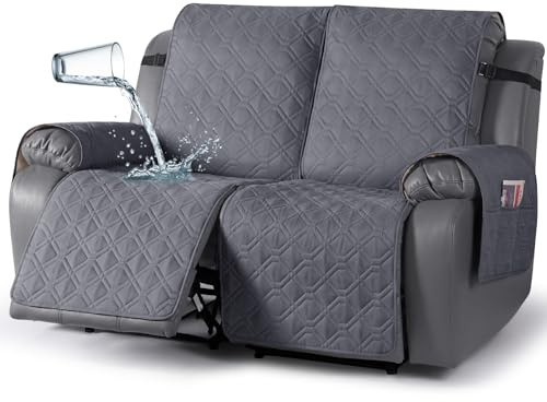 TAOCOCO Wasserdichter Bezug für Liegestuhl, rutschfeste Sesselbezüge für Liegestuhl mit Tasche, waschbarer Bezug für Liegestuhl, Möbelschutz für Kinder, Haustiere (2-Sitzer, Dunkelgrau)