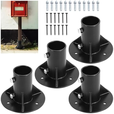 Cskunxia 4 runde Pfosten, Basishalterung, 5,1 cm, Basisflansch, Kettenglieder, Zaun, schwere massive Stange, Bodenflansch zum Halten von Zaun, Briefkasten, Pergola, Geländer, Deck, runde Pfosten (OD