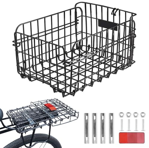 Pesoncarl Heckradkorb, Faltbarer Fahrradkorb, Stahlradkorb mit reflektierender Brett, 14,6 x 10,6 x 7,9 Großer Ebike Korb für Erwachsene Frauen/Männer Fahrräder, Korb für den Fahrrad