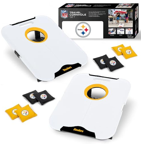 Wild Sports NFL Pittsburgh Steelers Pro fotboll, allväder cornhole set – resesaccosäck kastsetet innehåller 8 sittsäckar
