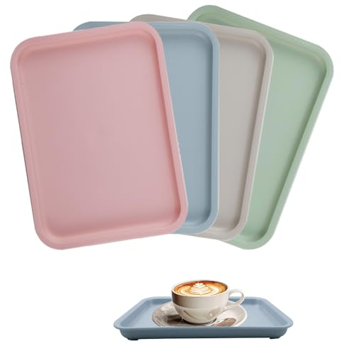 KiKiHong 4 Bandeja Rectangular, Bandeja Pequeña,Bandeja Plastico Reutilizable para Cocina, Restaurante, Cafetería,Hotel 24,5 x 17,5 cm (4 Colores)