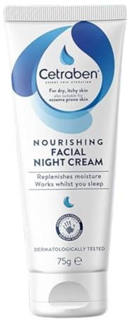 Cetraben Nourishing Facial Night Cream, Dry, Itchy & Eczema-Prone Skin, Replenishes Moisture, Soothes & Protects, Contains Jojoba and Shea Butter, Dermatologically Tested, Face Cream, 1 x 75g