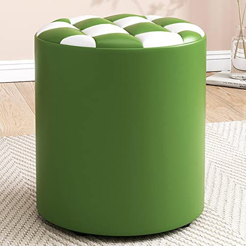 Runder Ottoman-Fußhocker aus Leder für Wohnzimmer und Schlafzimmer, 31 x 35 cm, Grün und Weiß