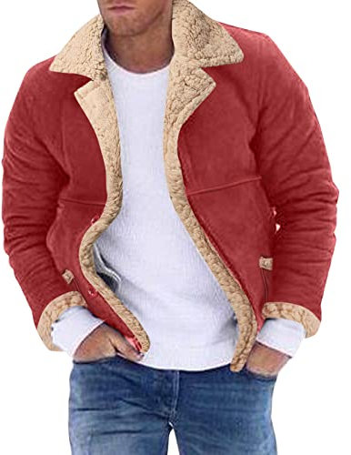 Wintermäntel, Fleece, Herren, Arbeitsjacken, Geschenke, Herren, Übergröße, Wintermantel, Reverskragen, langärmelig, gepolsterte Lederjacke, Vintage, dicker Mantel, Schaffell, Reißverschluss, Jacke für