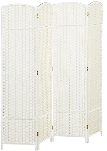 HOMCOM Biombo de 4 Paneles 160x170 cm Separador de Ambientes Plegable Biombo Separador de Ambientes para Salón Dormitorio Oficina Blanco