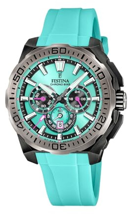 Festina Herrenuhr Analog aus Kautschuk Blau F20726/2 | Quarzwerk, Chronograph, Kalender, Widerstandsfähiges Mineralglas