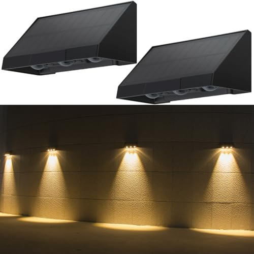 CBJKTX 2 Stück Solar wandleuchten für außen 3000K Warmweiß LED Wandleuchte | wasserdicht mit 1800mAh Akku 2 Modi für Zaun Wand Balkon Garten