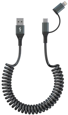 Carplay Kabel für Apple CarPlay und Android Auto – 2 in 1 USB A auf USB C und Lightning Kabel für iPhone 16/15/14/Galaxy/Android, [MFi & 3A Schnellladung & Datenübertragung] Kabel für Carplay