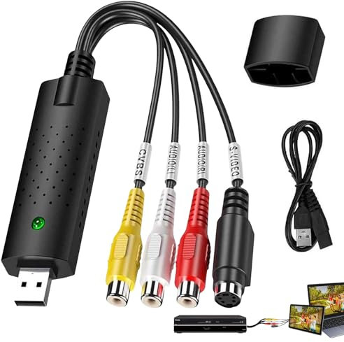 VHS to Digital Converter, RCA to USB Video Converter, USB 2.0 Video Convert Grabber, Convert VCR to Digital from VCR VHS Mini DV Hi8 DVD for MAC/PC