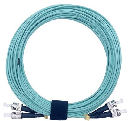 TFS DuraTac® - Cable de Fibra Óptica OM3 Dúplex Multimodo 50/125 | Patch Cord ST/UPC a ST/UPC Aqua | Preparado para 10 Gigabit Ethernet y Redes de Alta Velocidad (10m.)