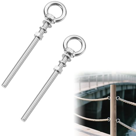2Sets Lifting Eye Bolt Corrosion Resistance M8 x 120mm Eye Bolt with Nut Washer Reliable and Secure Connection 304 Stainless Steel Shoulder Lifting Ring Eyebolt for Hanging Item and Construction