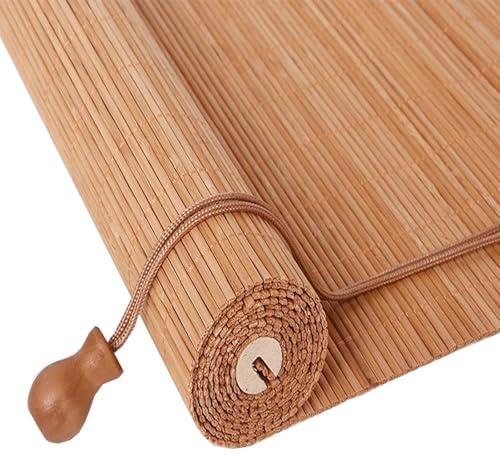Bambus Rollo Innen Aussenbereich 50 60 70 80 90 100 110 120 130 140 150 160cm Bambus Raffrollo Ohne Bohren Sonnenschutz Bambus Jalousie Sichtschutz Rollo Fenster Für Balkon Garten(Carbonized B)