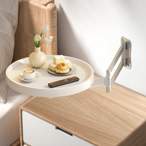 jvsufuik Wall Mounted Folding Table, Retractable Floating Desk for Wall Small Spaces, Wooden Foldable Hanging Table, Fold Down Wall Desk for Bedroom, Balcony, Living Room, Study (White)