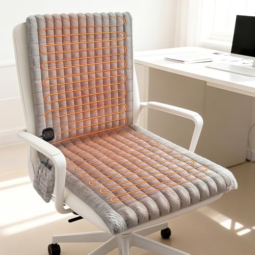 Pengrity Heated Seat Cushion, USB Heated Seat Pad with 3 Temperature Levels, Pockets, Soft & warm heated chair cover, seat warmer, heated seat pad for office chair, Home, Winter Outdoor
