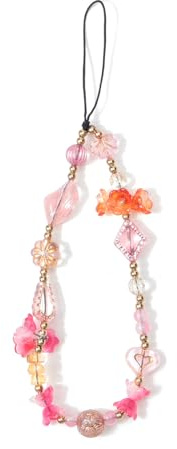 Reownest Handykette Universal Schmetterling Blumen Vintage Charm Perlen Design, Cute Ästhetisches Armband für Frauen Mädchen, Handyanhänger Schlüsselanhänger-Zubehör für Taschen Kamera Deko - Rosa