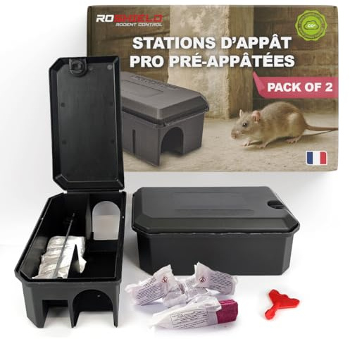 Roshield – Kit Anti Rat & Anti Sorius Pré-Appâté | Contrôle Rapide & Sûr | Boîtes Sécurisées & Réutilisables | Lot de 2