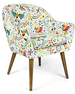 Excelsa Living Gepolsterter Sessel, mehrfarbig, Samt aus Polyester, Beine aus Massivholz, 70,5 x 65 x 83 cm (Mexican Flowers)