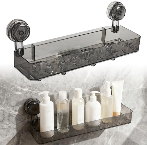 bssmmai Beweglicher Duschablage Saugnapf, Neue Badezimmer Ablage Ohne Bohren, 10 kg Belastbar, Entleerbarer Boden für Badezimmer und Küchen (Grau