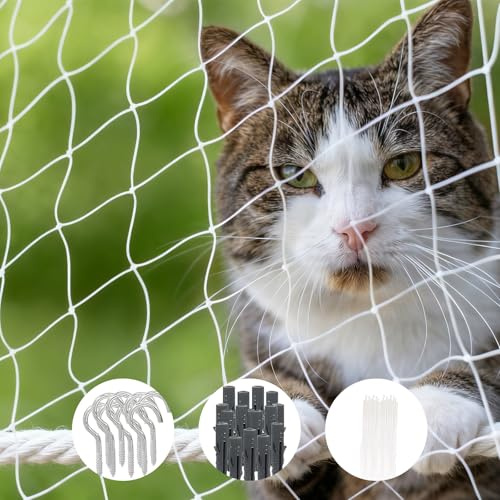 Aieoco Katzennetz für Balkon Ohne Bohren 10×3 m, Katzenschutznetz Nylon(Inklusive Befestigungsset), Katzen Balkonschutz, UV-beständig & Reißfest, zur Absicherung von Terrasse, Fenster und Türen