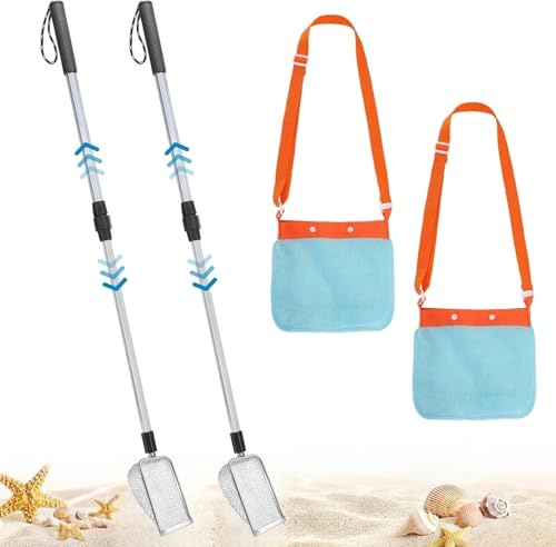 Confezione da 2 setacci per sabbia con sacchetti di conchiglie quadrati