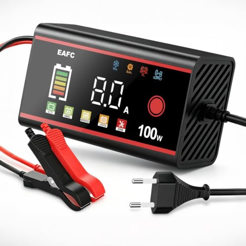 Chargeur de batterie de voiture 100 W, 8 A 12 V, écran LCD, pour voiture, camion, AGM, gel, EFB, LiFePO4, batteries plomb-acide