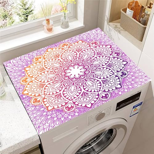 Hearda Housse Machine a Laver Mandala 3D, Dessus Tapis Lave Linge Antidérapant, Housse de Protection pour Machine à Laver Top, Tapis de Protection pour Dessus Sèche-Linge (Violet Clair,30x40cm)