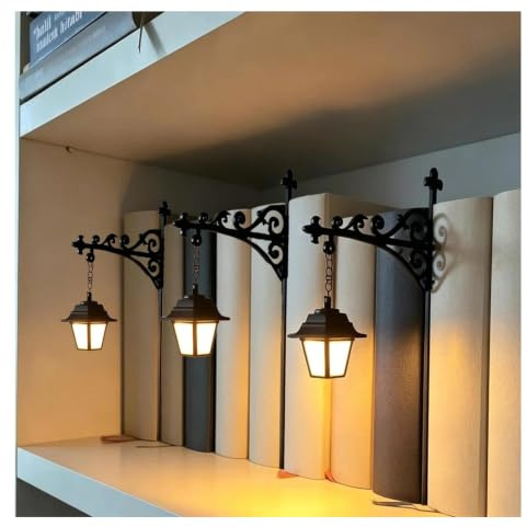 Lámpara de biblioteca - iluminación decorativa para estanterías, lámpara de esquina led antigua para leer, acento para rincón de estudio, juego de 2 luces de estantería para amantes de los libros y