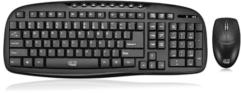 Adesso WKB-1330CB - Wireless Keyboard and Mouse, Desktop Keyboard, Ambidextrous Mouse, Multimedia Hotkeys, Long Battery Life with USB Nano Receiver for Desktop/PC/Windows XP/7/8/10, Black