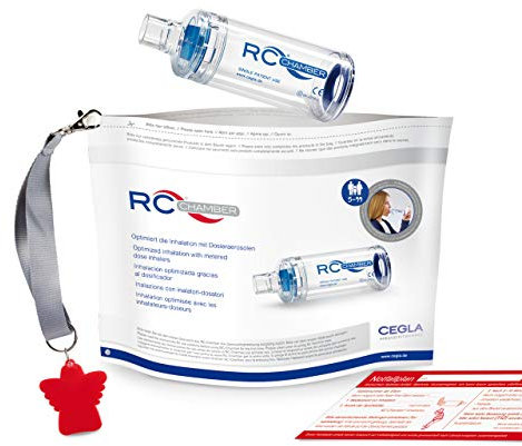 CEGLA RC-Chamber® con boquilla, inhalador para adultos y niños a partir de 5 años, más fácil y eficaz, con concepto de ángel de la guarda para mayor seguridad, asma y COPD