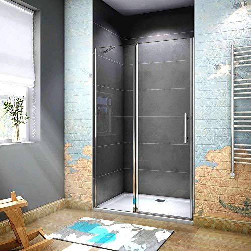 Porta Doccia Per Nicchia Apertura Battente Vetro Temperato Trasparente Anticalcare Con Barra Stabilizzatrice 120x195cm