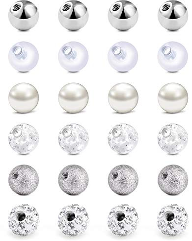 AceFun 16G Edelstahl Ersatzkugeln Piercing Kugel für Lippenpiercing Labret Ohrringe Septum Ringe 3 mm Weißkugel 24Stk
