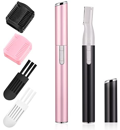 Chumia 2 Pcs Electric Eyebrow Trimmer Women Precision Face Razors Mini Shaver with Comb Christmas Women Gift Battery Operated Personal Epilator for Face Neck Fuzz Lips Leg(Pink, Black)