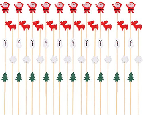 100 Stück Weihnachten Cocktail Sticks hölzerne Weihnachtsbaum Zahnstocher rot Rentier Mini Snack Pick 4,7 Zoll Mini Kuchen Dekorationen Weihnachtsdekorationen Party Pick, Weihnachten Party Favors