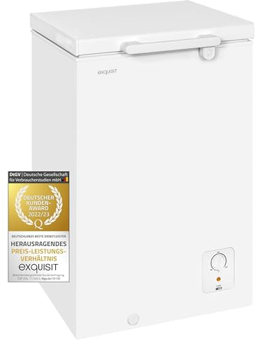 Exquisit Gefriertruhe, 95 Liter, 4-Sterne-Gefrieren, Gefriertruhe klein, Tiefkühltruhe, 55 cm breit, GT5100-010E weiss