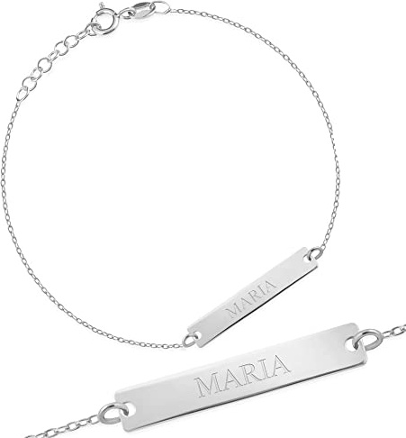 Maverton Bracelet en argent 925 personnalisé pour enfant - Bijou tout en argent sterling 925 ou en argent 925 plaqué or + coffret personnalisable - bijoux - bébé - anniv - baptême - argent