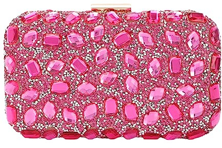 Fecialy koppling plånböcker för kvinnor kristall kvällsväska ädelsten handväska formell strass plånbok för bröllop fest, ROSA