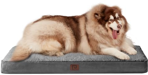 EHEYCIGA Panier Chien XXL Orthopedique, Coussin pour Chien Dehoussable Lit Chiens Lavable, Tapis Epais pour Grande Taille, Matelas Chiens, Gris, 127x91x10cm
